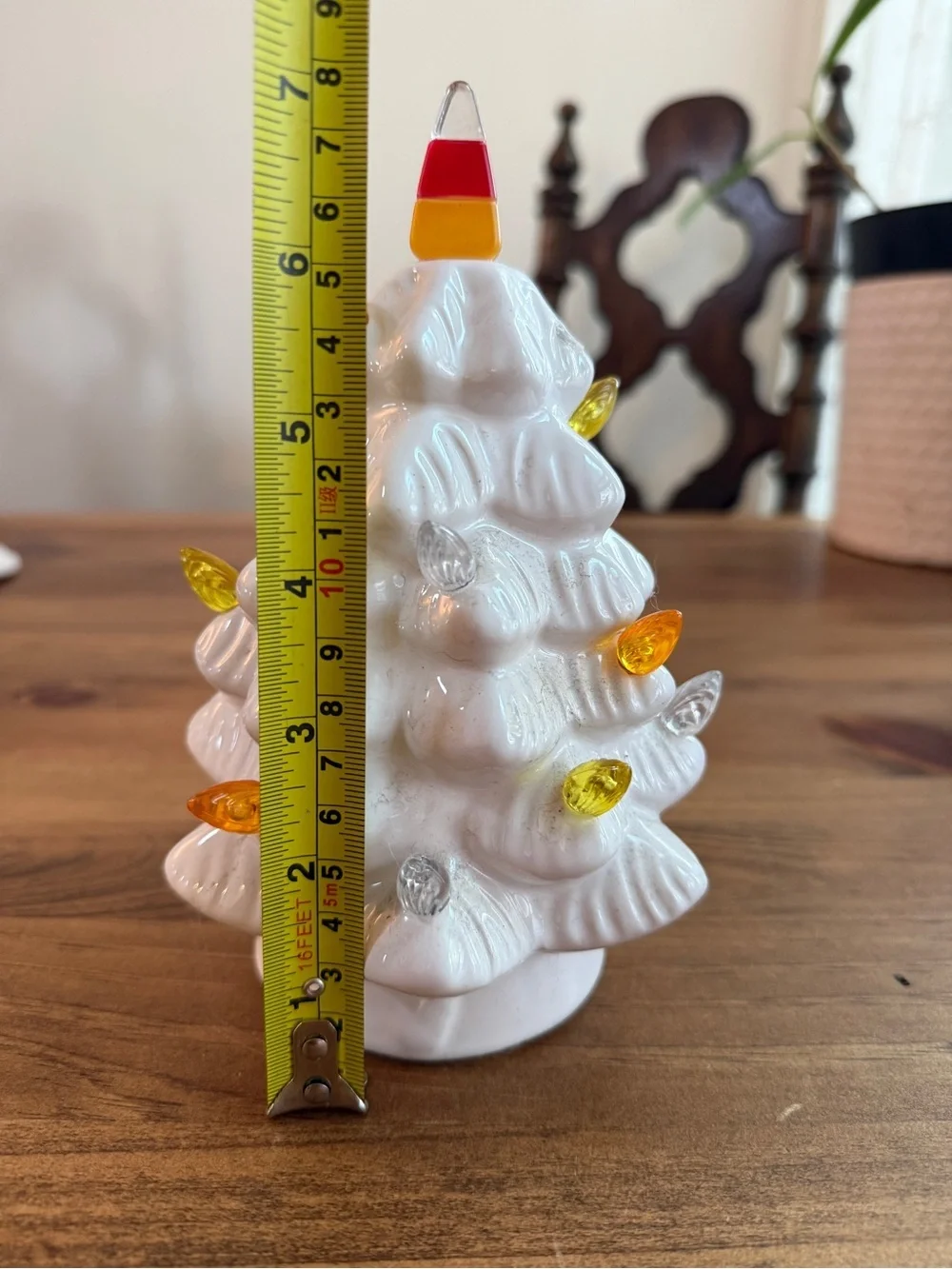 White Ceramic Holiday Tree with Multi-Colored Bulb Lights Halloween